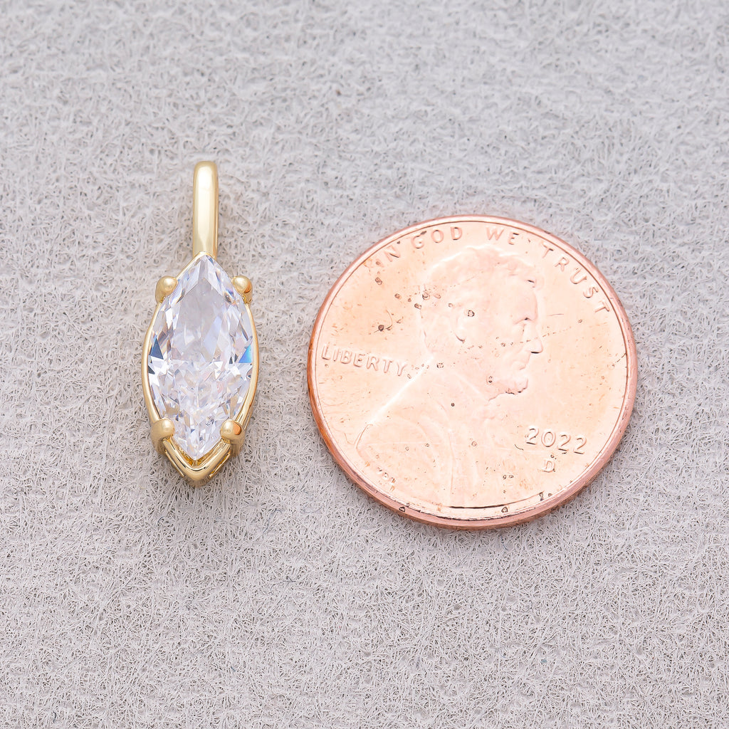 16K Gold Plated Clear CZ Marquise Pendant - Sold Each