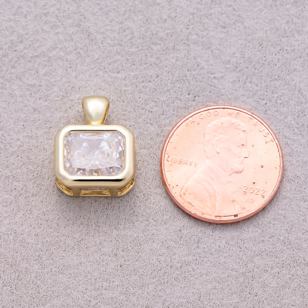 16K Gold Plated Clear CZ Mini Rectangular Bezel Pendant - Sold Each