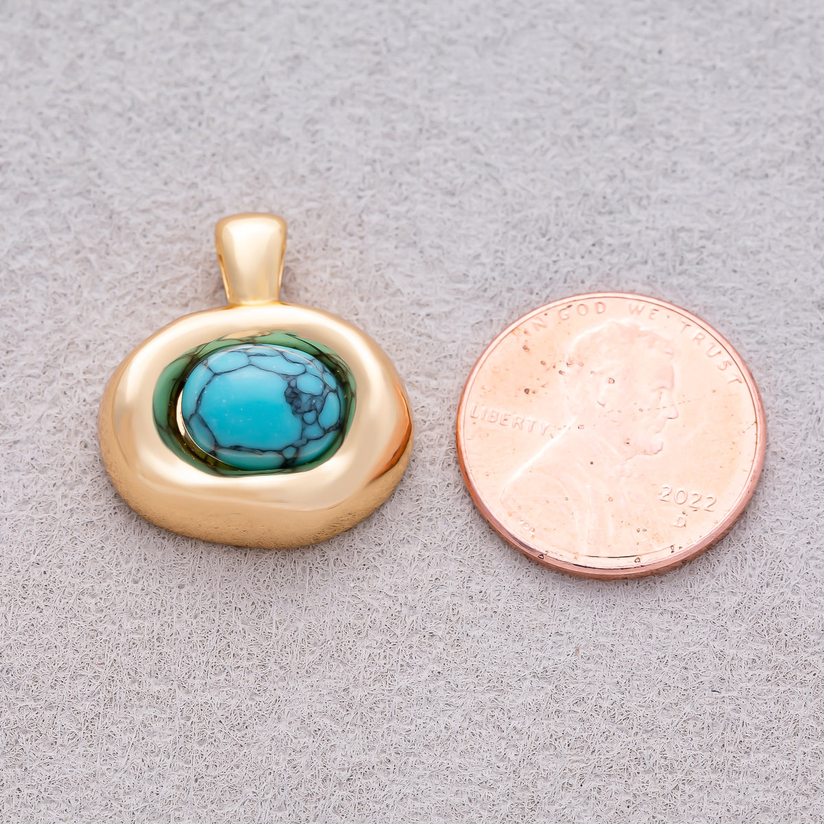 16K Gold Plated Turquoise Natural Gemstone Irregular Oval Charm - Sold Each