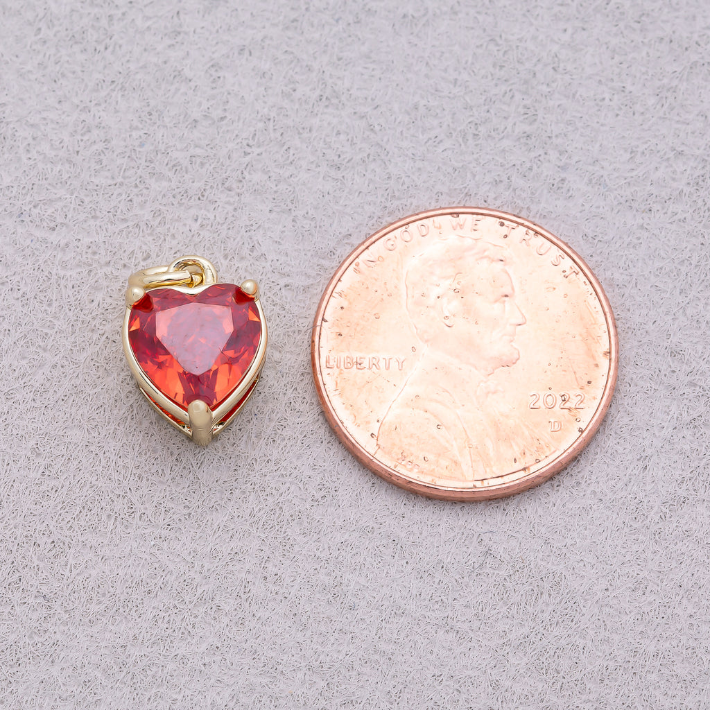 16K Gold Plated Colorful Birthstone CZ Heart Charm - Sold Each