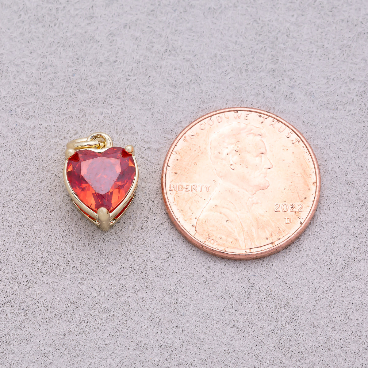 16K Gold Plated Colorful Birthstone CZ Heart Charm - Sold Each
