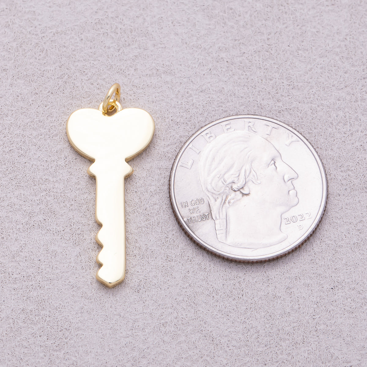 16K Gold Plated Minimalist Plain Heart Bow Key Charm - Sold Each