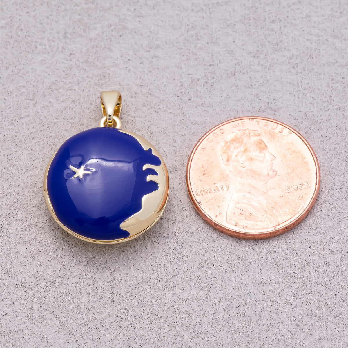 16K Gold Plated Blue Sapphire Starry Sky Round Open Locket Pendant - Sold Each