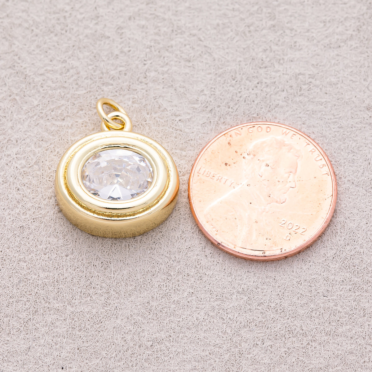 16K Gold Plated Clear CZ Round Solitaire Bezel Charm - Sold Each