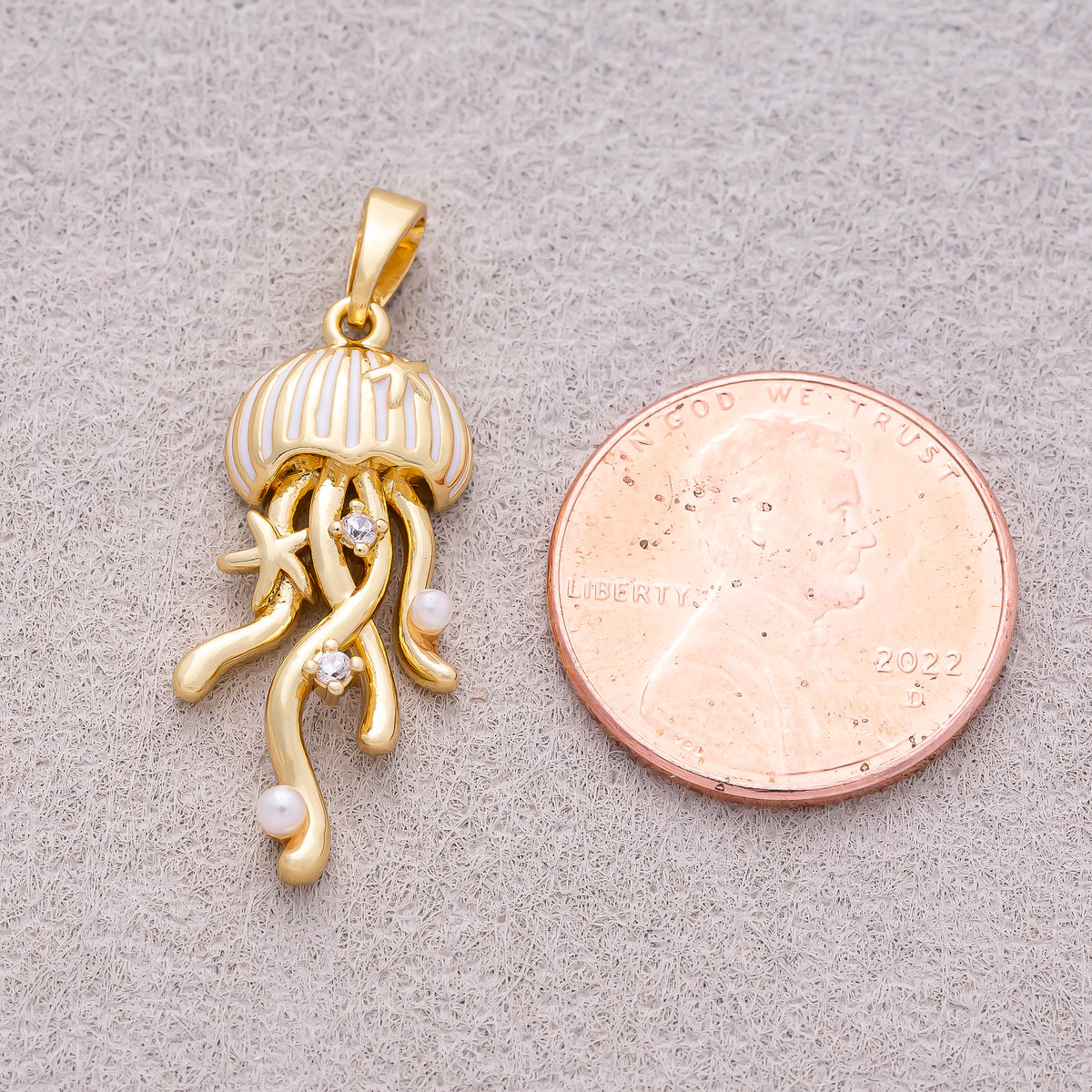 16K Gold Plated Clear CZ Celestial Jelly Fish Ocean Charm - Sold Each