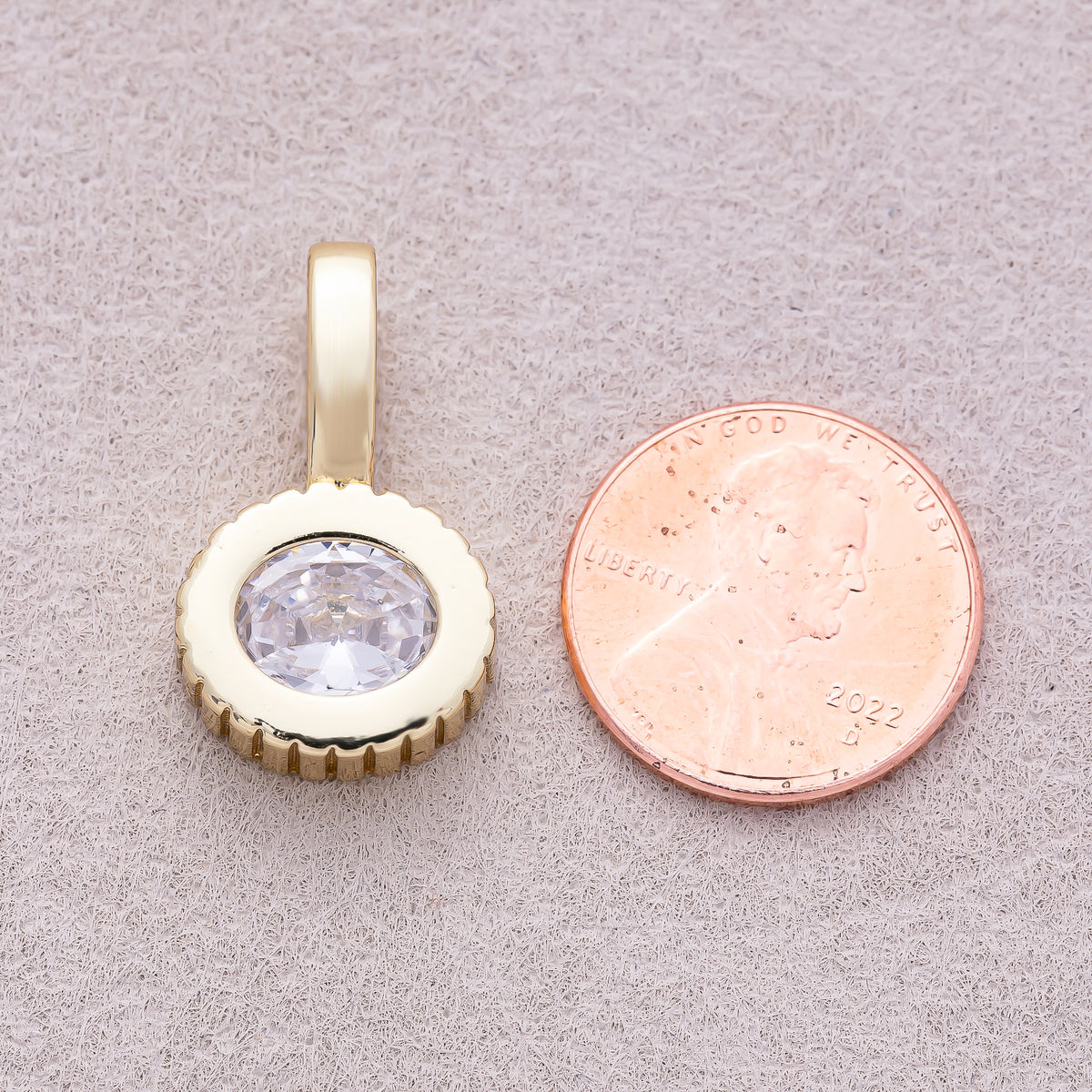 16K Gold Plated Clear CZ Round Solitaire Ribbed pendant - Sold Each