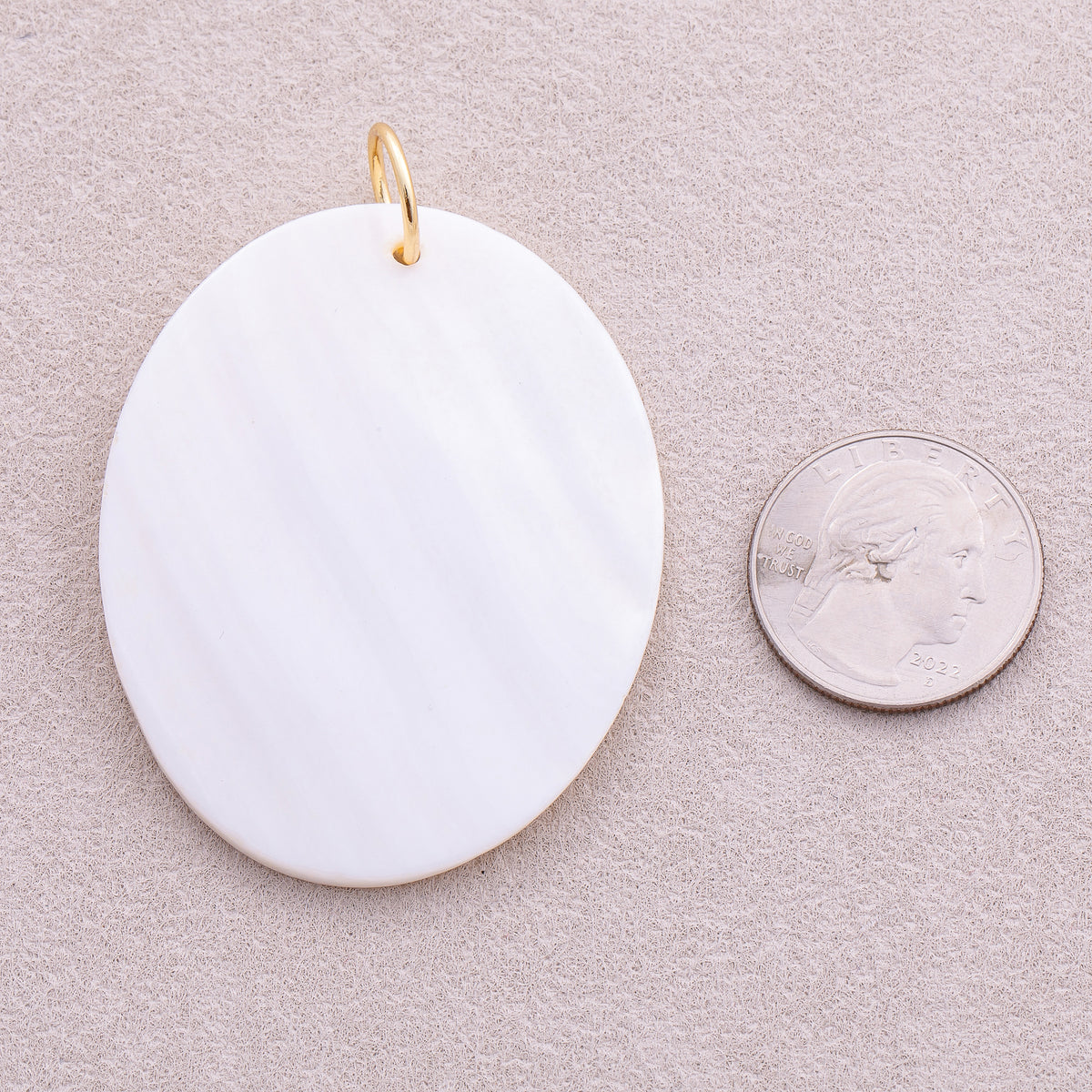 18K Gold Plated Large Oval White Mother of Pearl Charm - Sold Each