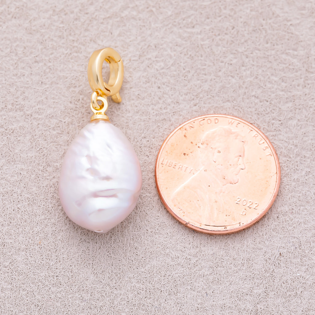 18K Gold Plated Freshwater Pearl Irregular Oval Pendant - Sold Each