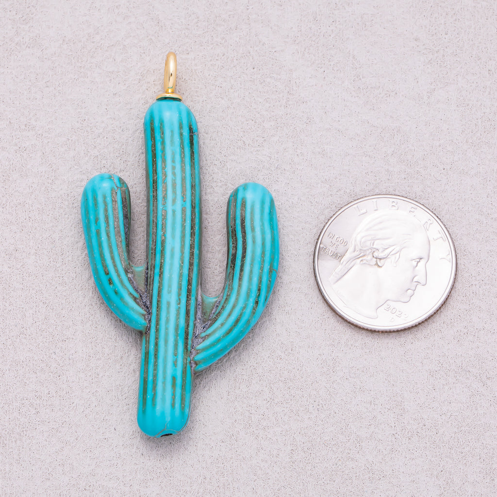 18K Gold Plated Turquoise Enamel Cactus Plant Pendant - Sold Each