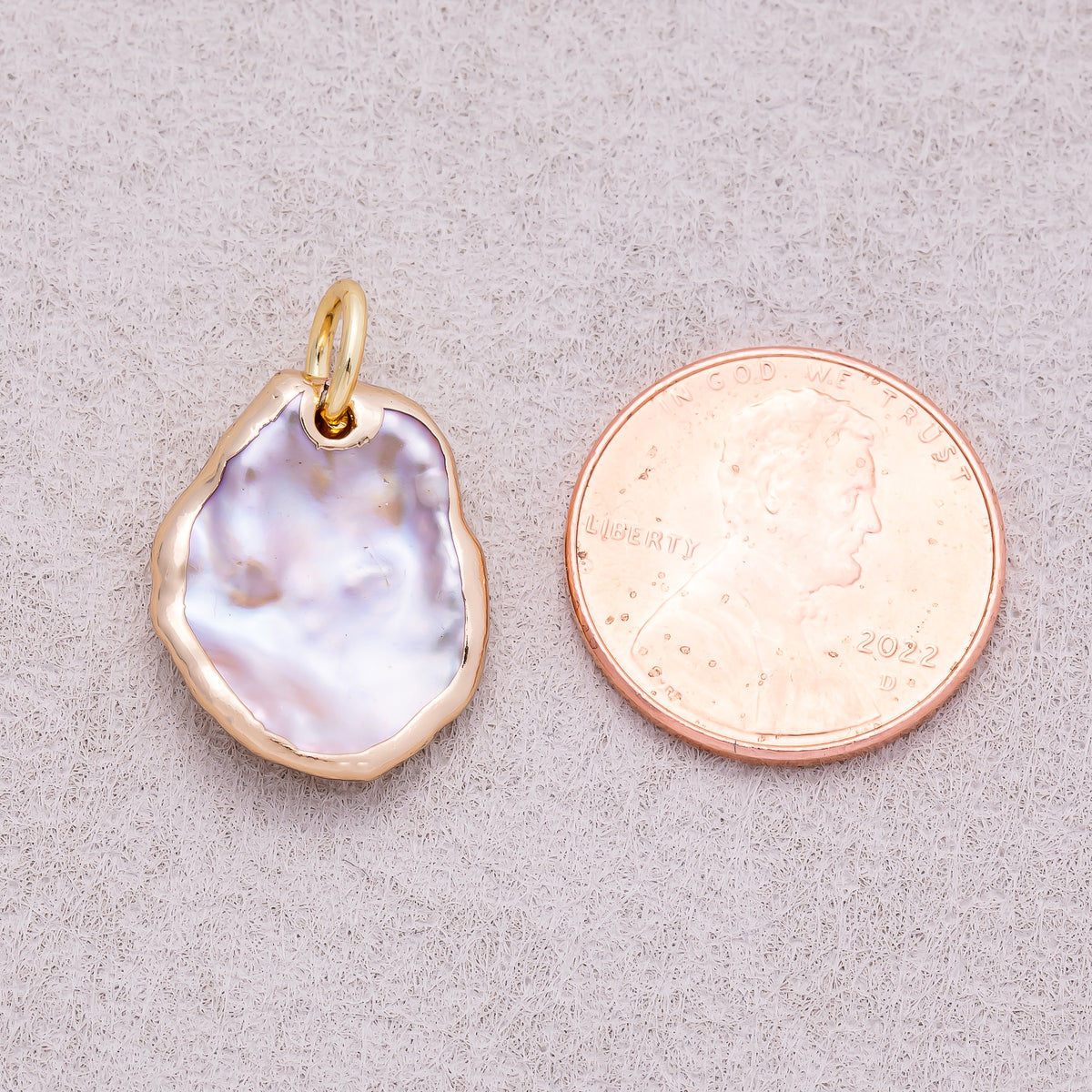 18K Gold Plated Baroque Freshwater Pearl Hammered Asymmetric Oval Pendant - Sold Each