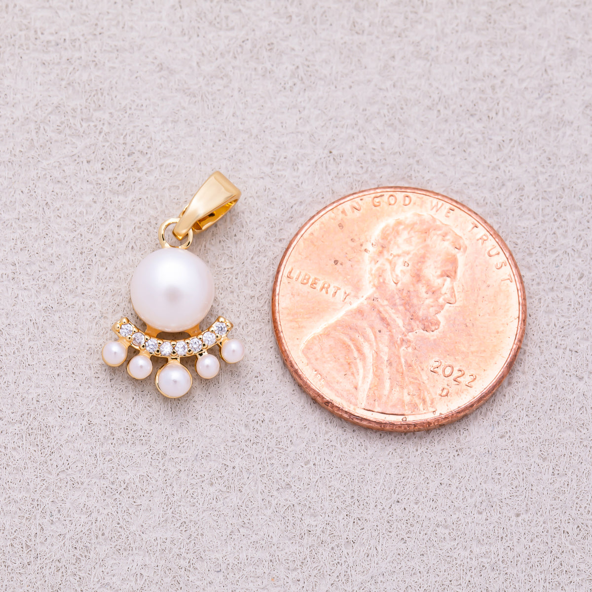 16K Gold Plated Shell Pearl Crown Micro Paved CZ Pendant - Sold Each