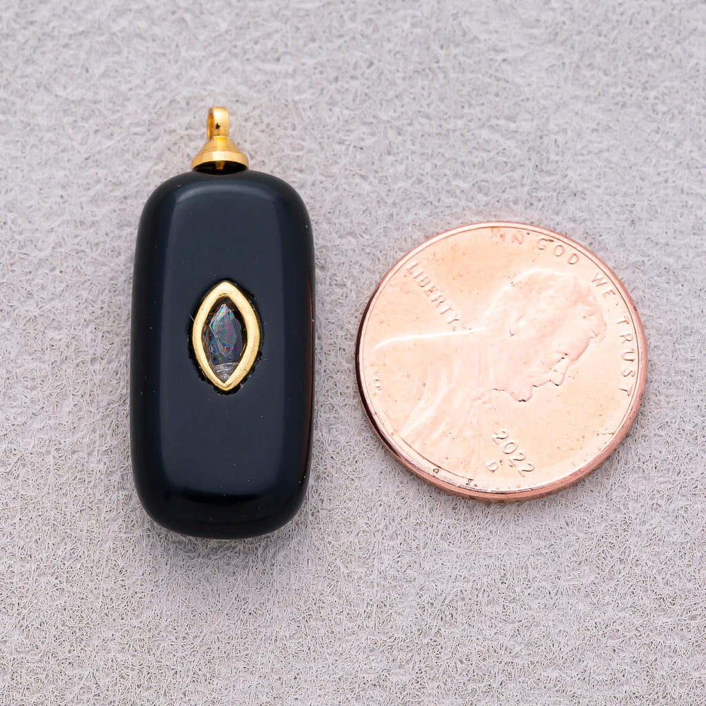 18K Gold Plated Multicolor Bezel set Natural Gemstone Rectangular Pendant - Sold Each