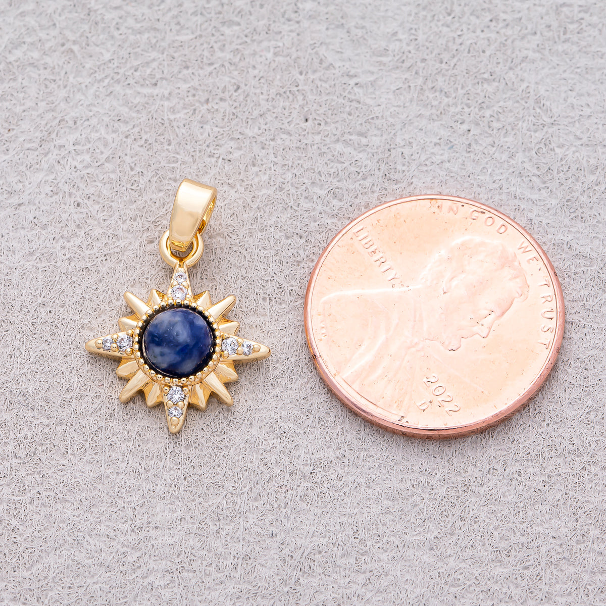 16K Gold Plated Clear CZ Blue Lapis Lazuli Gemstone Celestial Star Sun Pendant - Sold Each