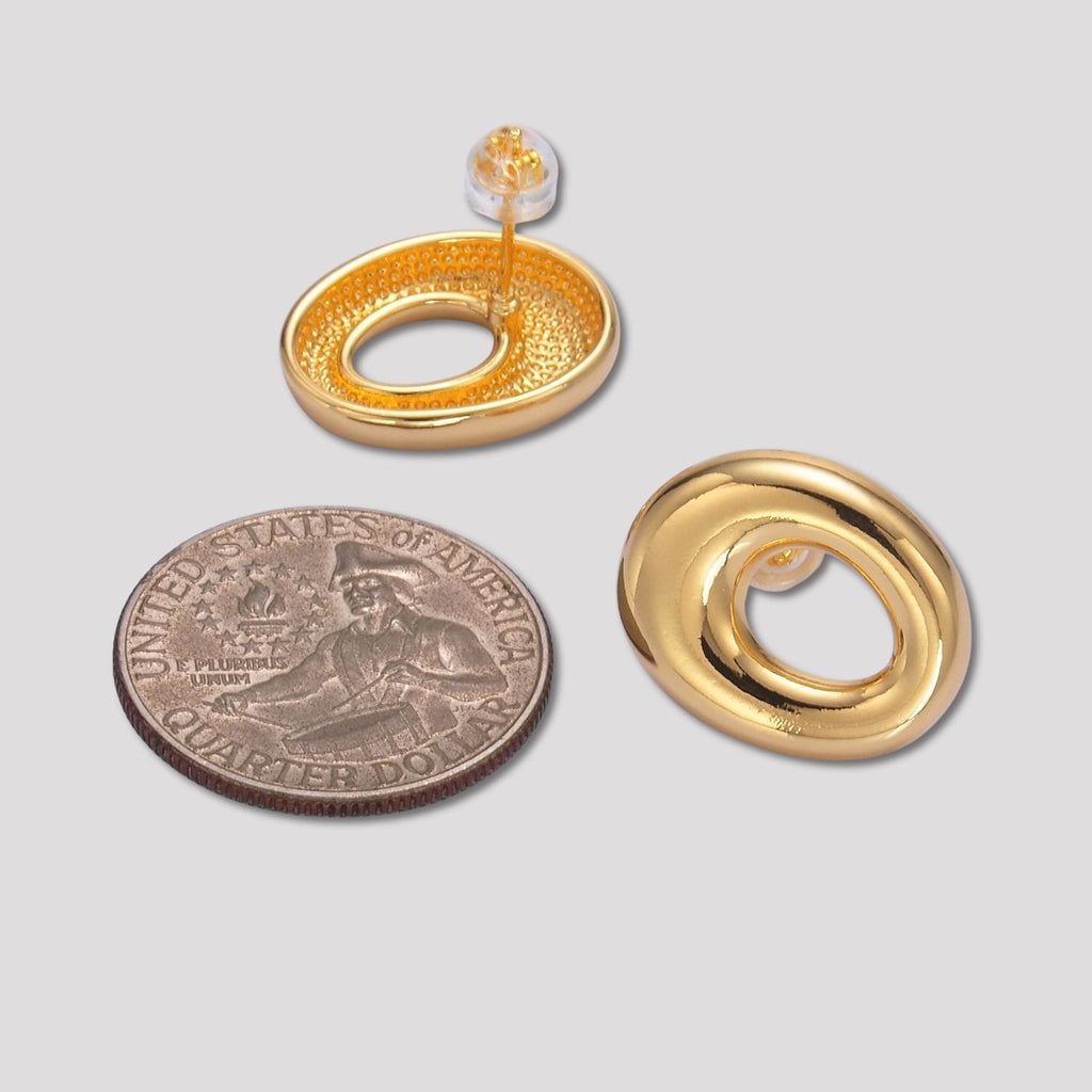 Launch Promo: 24K Gold PVD Stainless Steel Chunky Hollow Oval Stud Earring in Gold & Silver | Sold Each