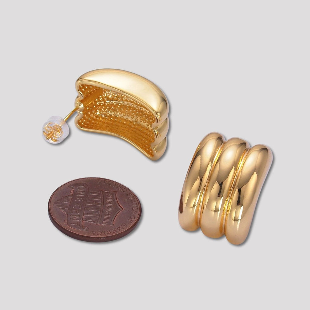 Launch Promo: 24K Gold PVD Stainless Steel Triple Ribbed Hoop Earring in Gold & Silver | Sold Each