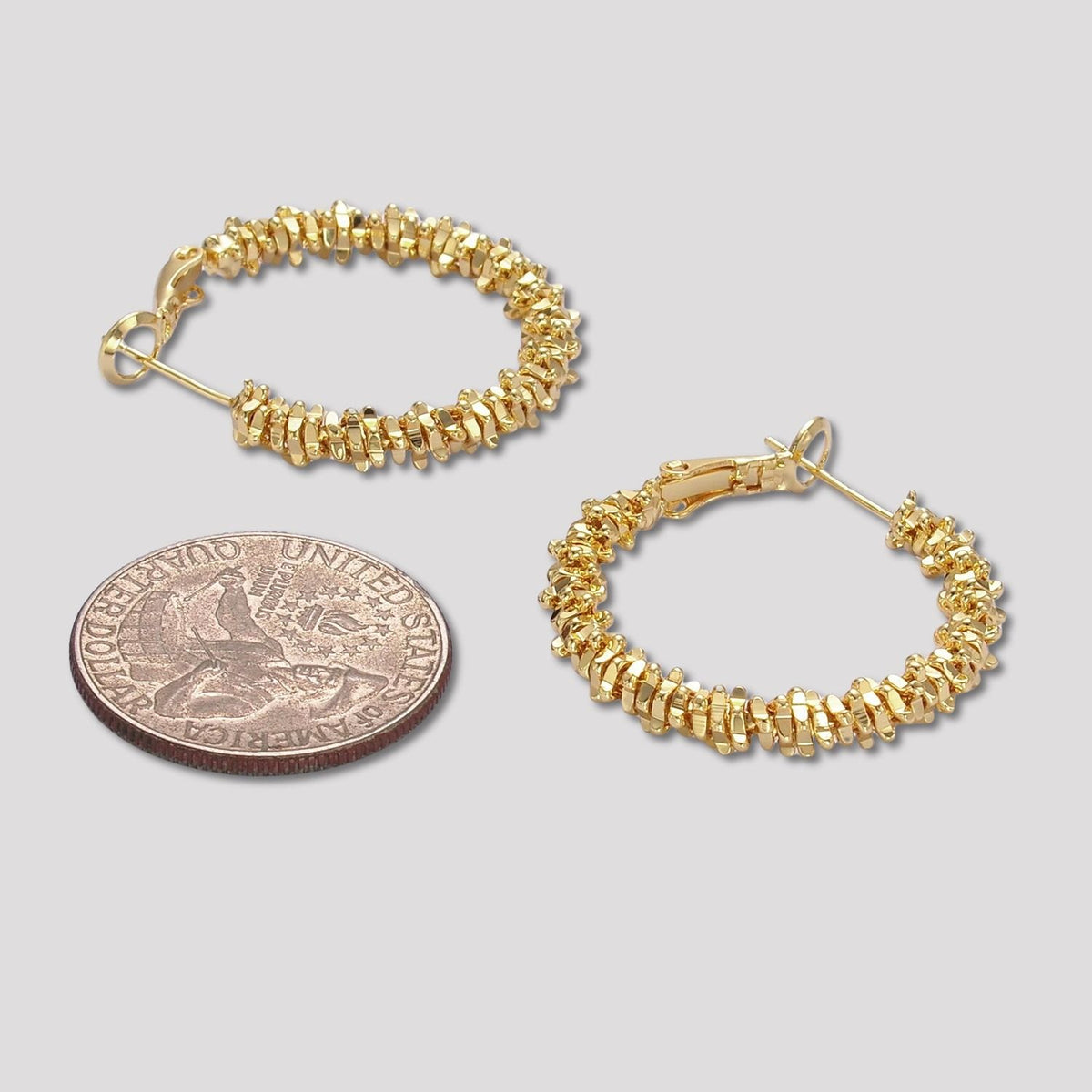 Gold Plated Thick Textured Popcorn Hoop Earrings in Gold & Silver