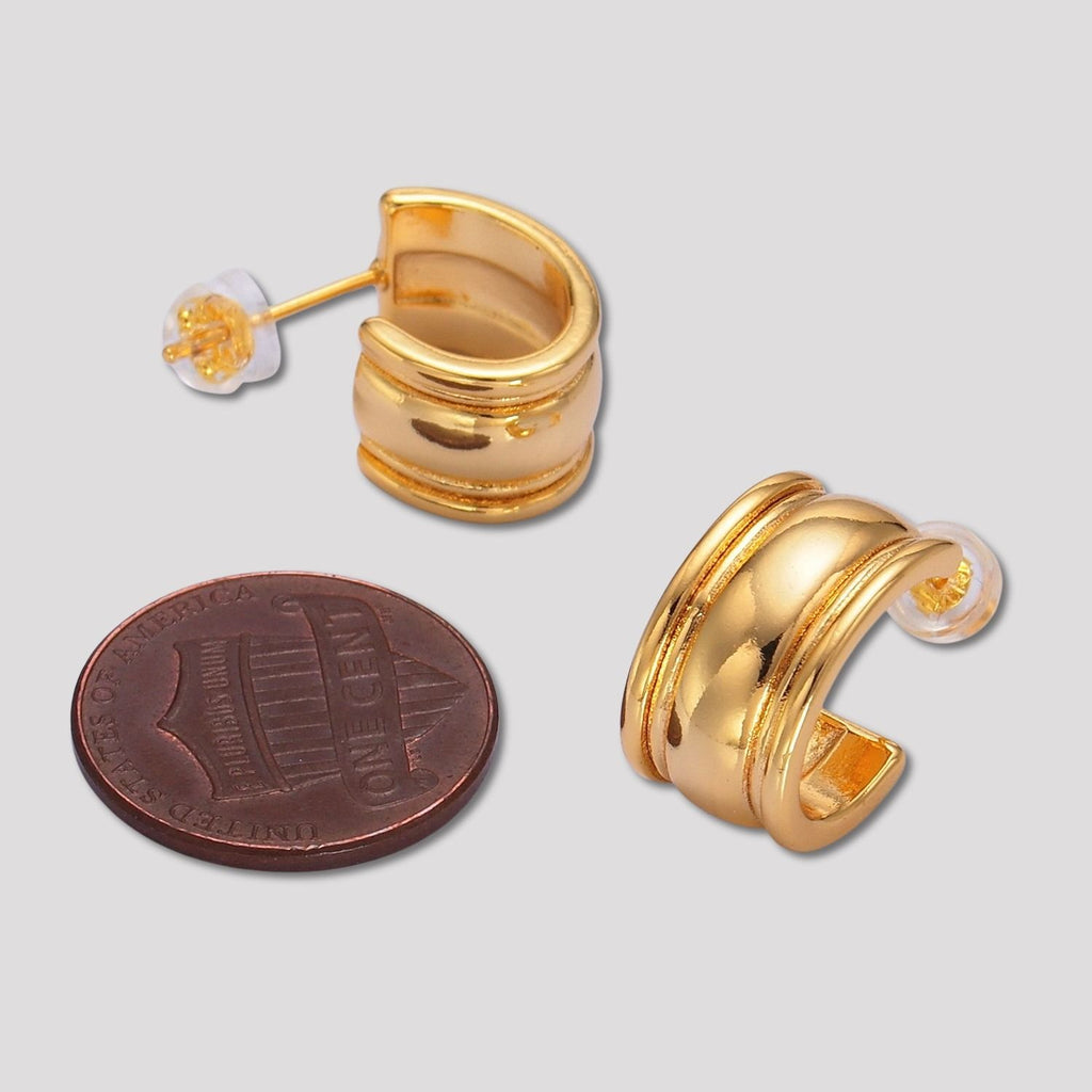 Launch Promo: 24K Gold PVD Stainless Steel Interlocking Concave Chunky C Hoop Earring in Gold & Silver | Sold Each