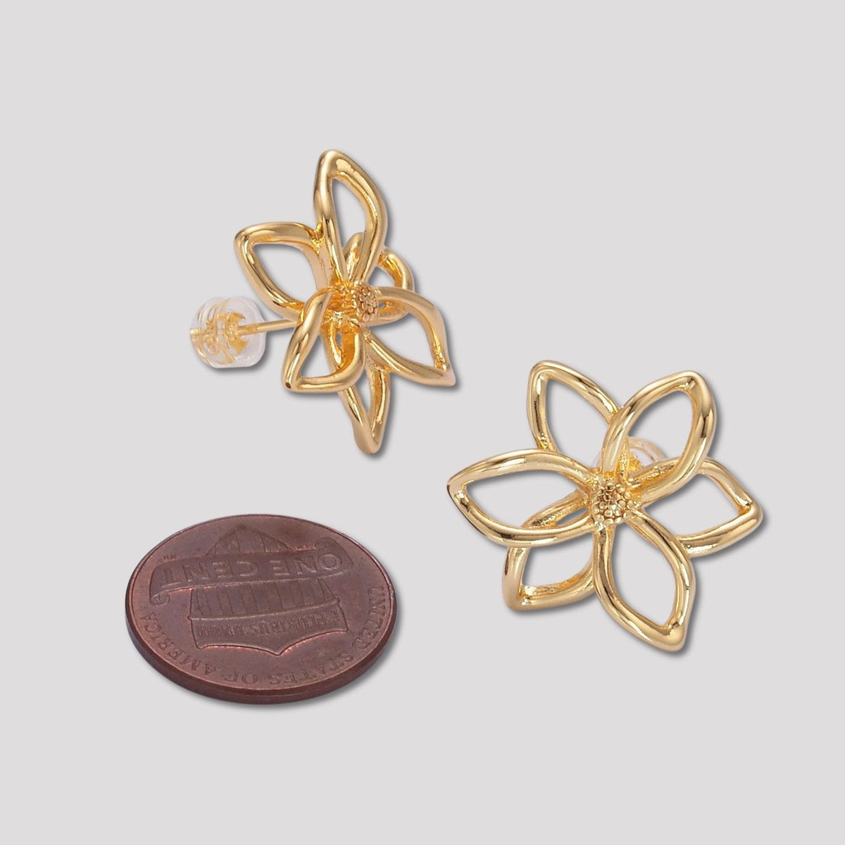 Launch Promo: 24K Gold PVD Stainless Steel Open Petal Lotus Flower Stud Earring in Gold & Silver | Sold Each