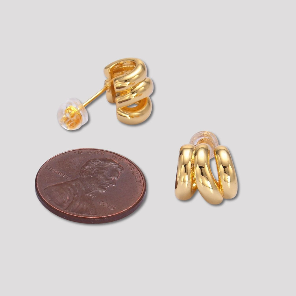 Launch Promo: 24K Gold PVD Stainless Steel Interlocking Triple Ribbed C Hoop Earring in Gold & Silver