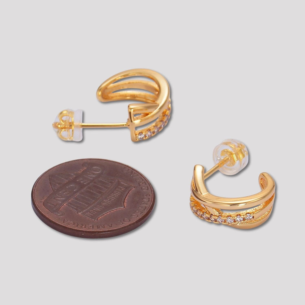 24K Gold Plated Micro Paved CZ X-Shape Hoop Earrings