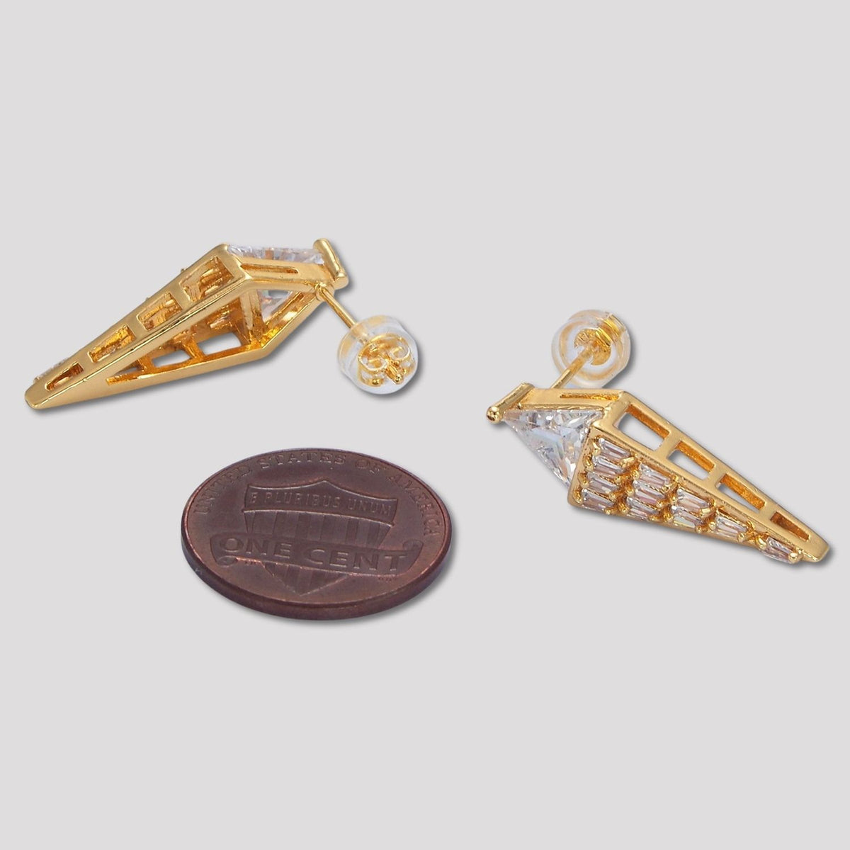Launch Promo: 24K Gold PVD Stainless Steel Clear CZ Triangle Baguette Stud Earring | Sold Each
