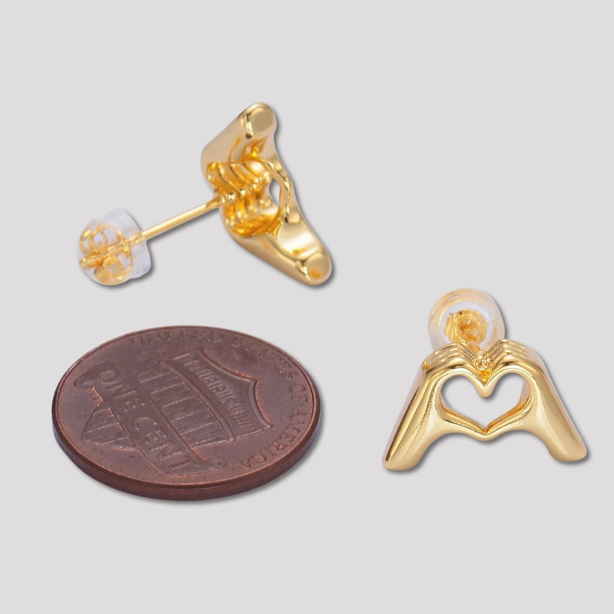 24K Gold Plated Plain Mini Hand Heart Stud Earrings