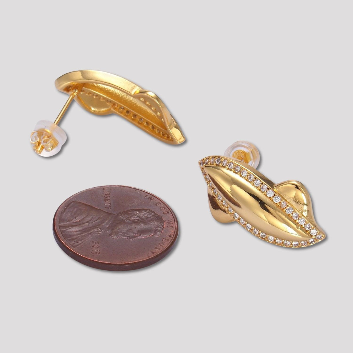 24K Gold Plated Micro Paved CZ Unique Molten Ellipse Stud Earrings