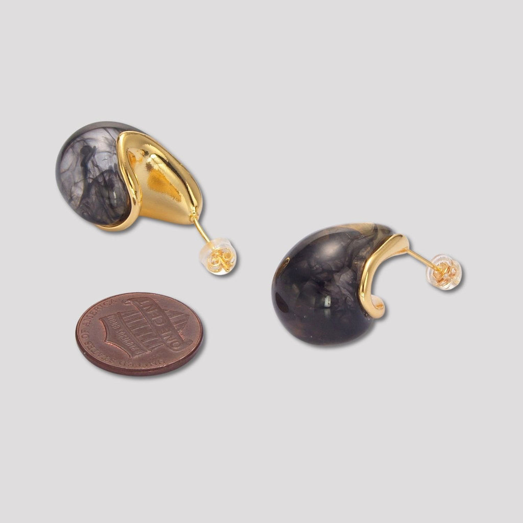 Launch Promo: 24K Gold PVD Stainless Steel Marble Acrylic Resin Teardrop Stud Earring | Sold Each