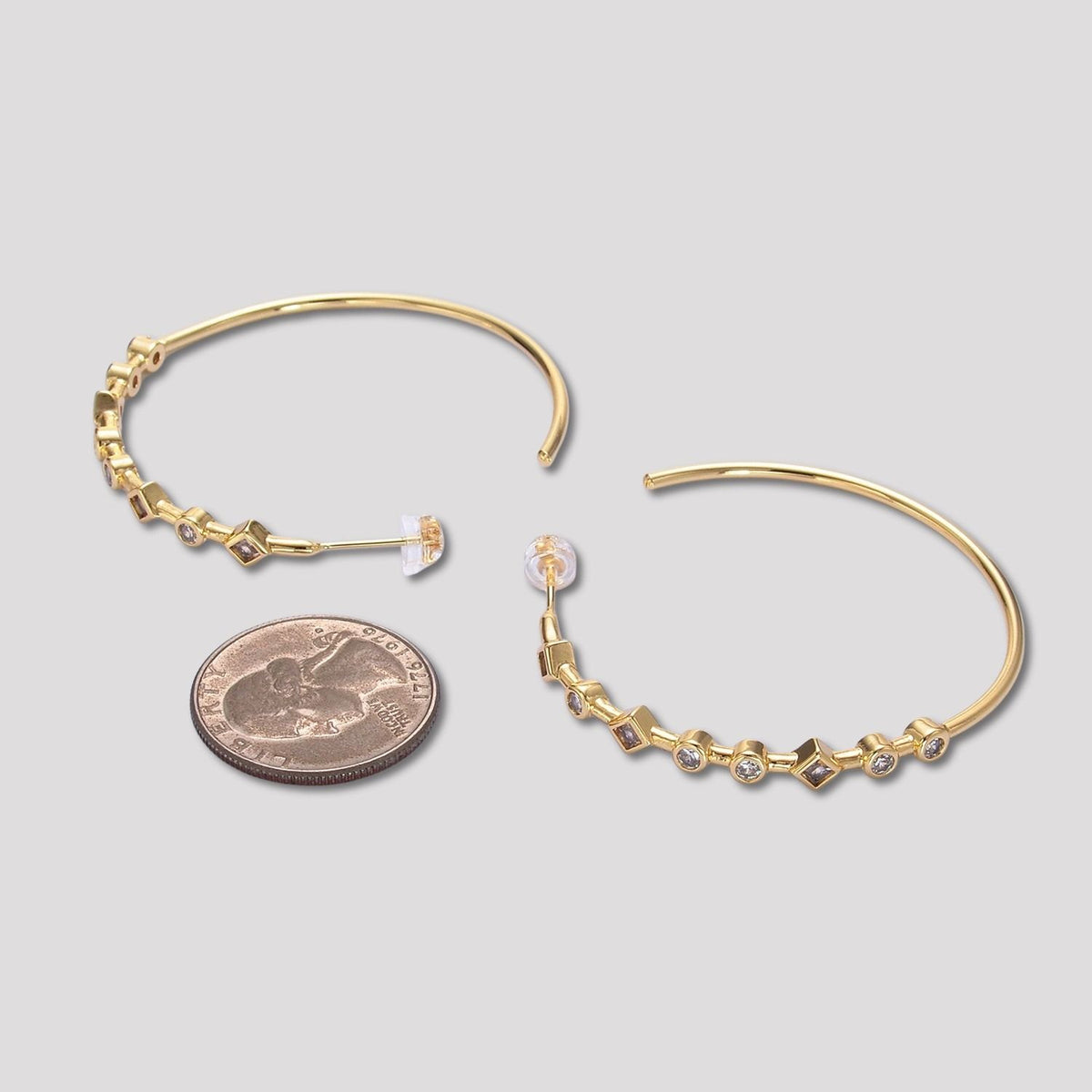 Launch Promo: 24K Gold PVD Stainless Steel Multi Cut CZ Geometric Hoop Statement Stud Earring