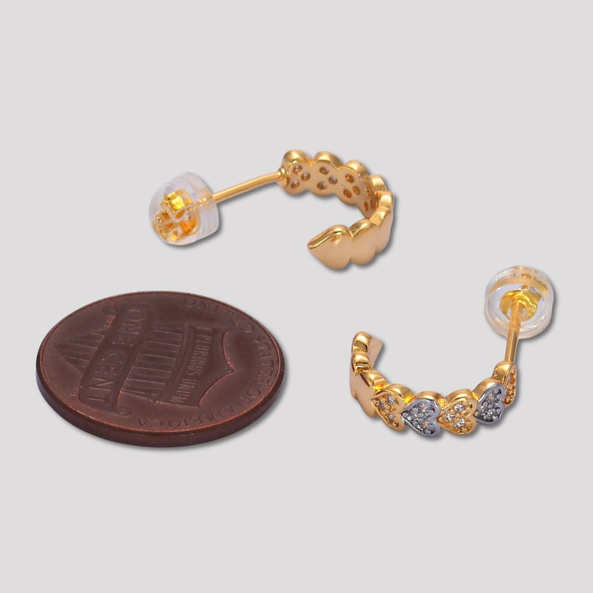 24K Gold Plated Micro Paved CZ Mini Heart Eternity C Hoop Earrings