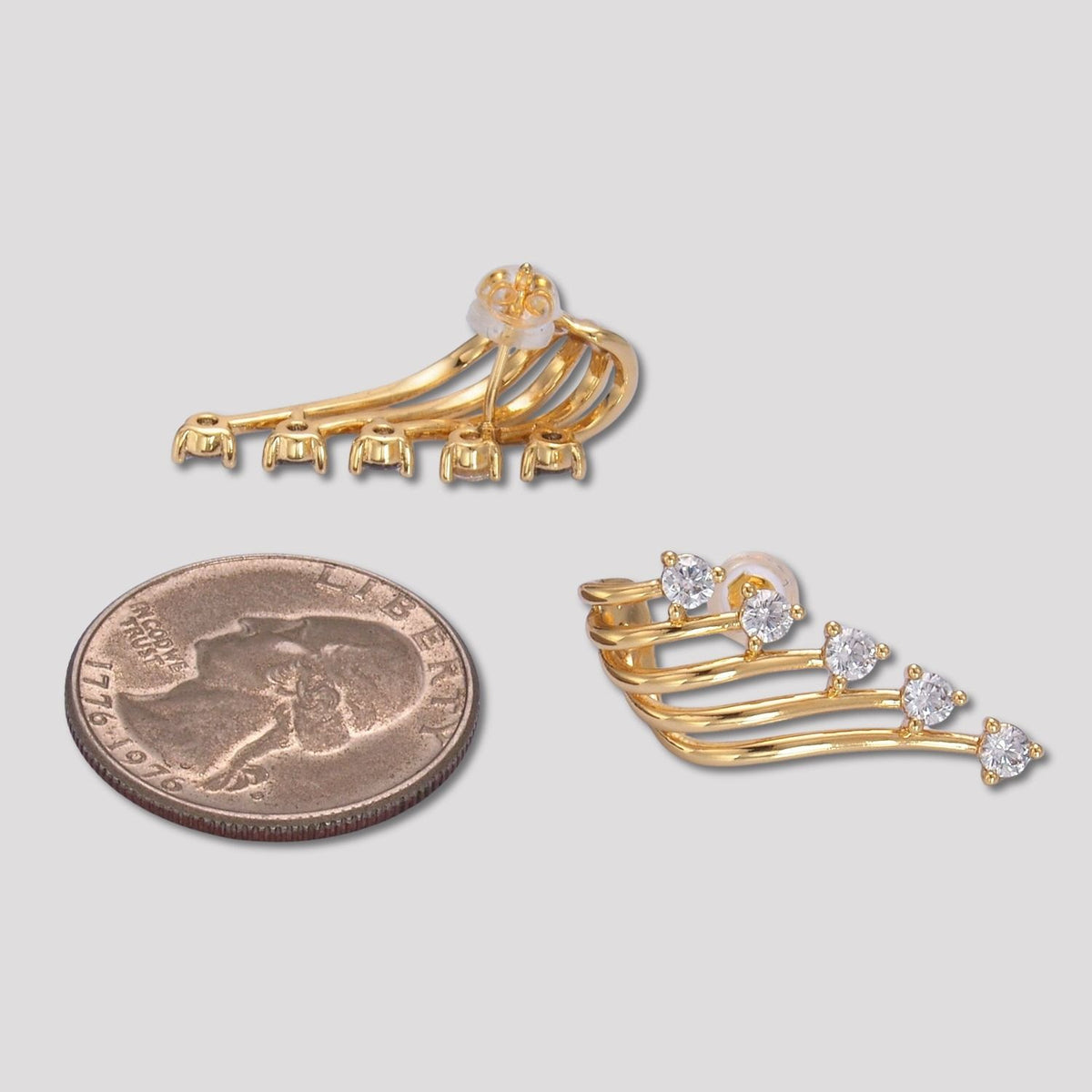 Launch Promo: 24K Gold PVD Stainless Steel Clear CZ Sparkling Angel Wings Stud Earring | Sold Each