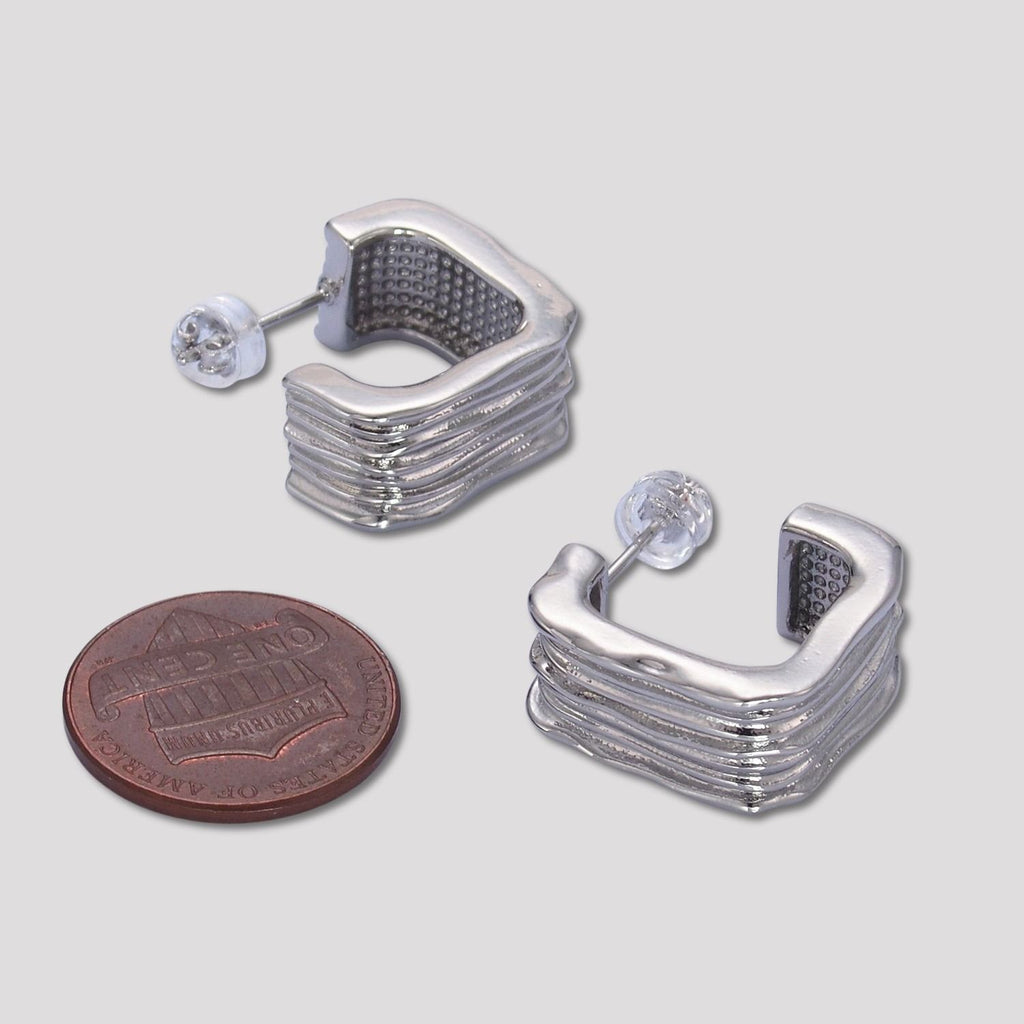 Launch Promo: 24K Gold PVD Stainless Steel Square Wavy Ribbon Stud Earring in Gold & Silver | Sold Each