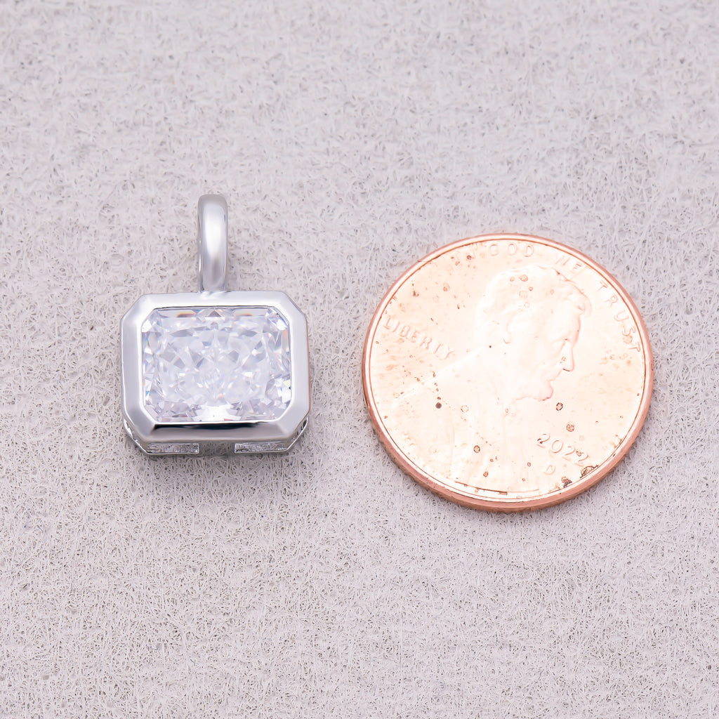 Silver Square CZ Bezel Collar Chain Pendant - Sold Each