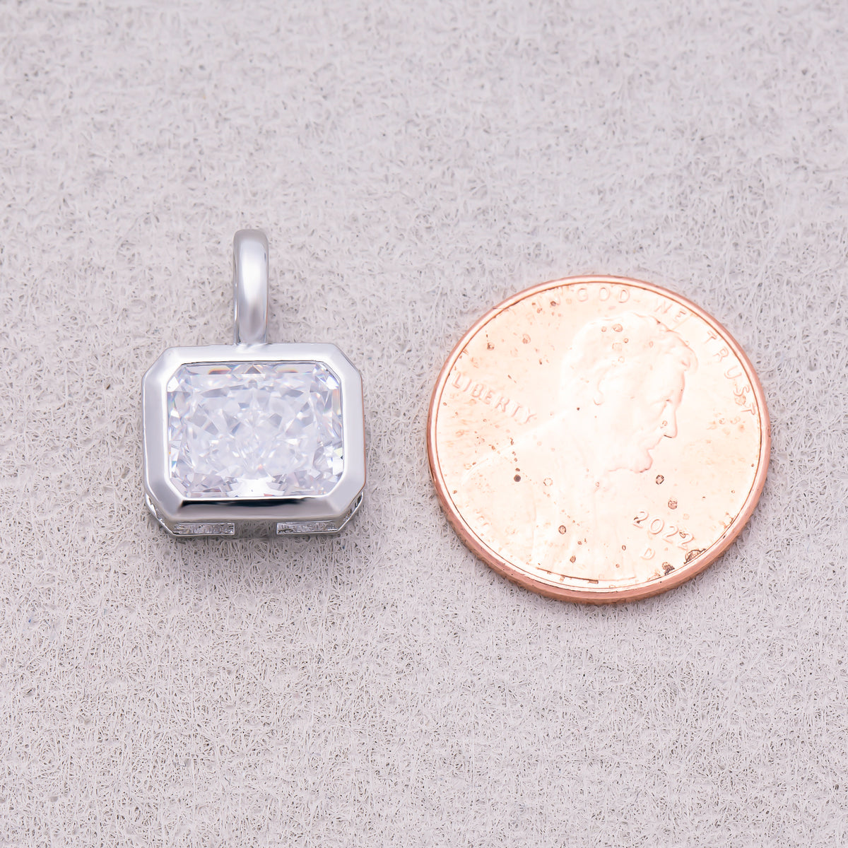 Silver Square CZ Bezel Collar Chain Pendant - Sold Each