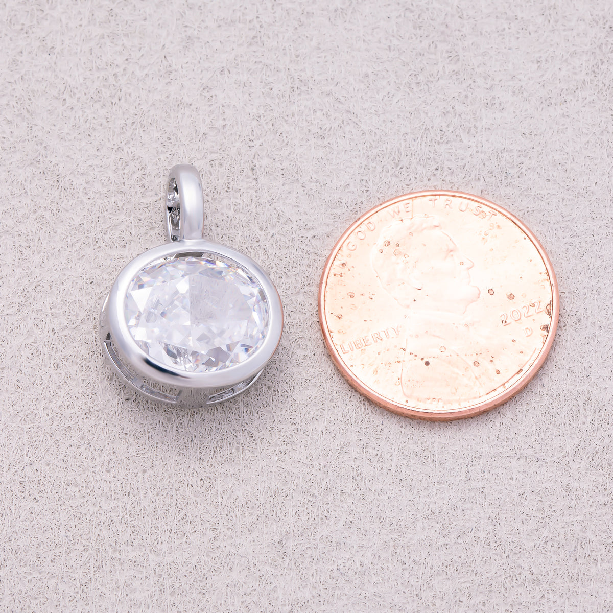 Silver Round CZ Bezel Collar Chain Pendant - Sold Each