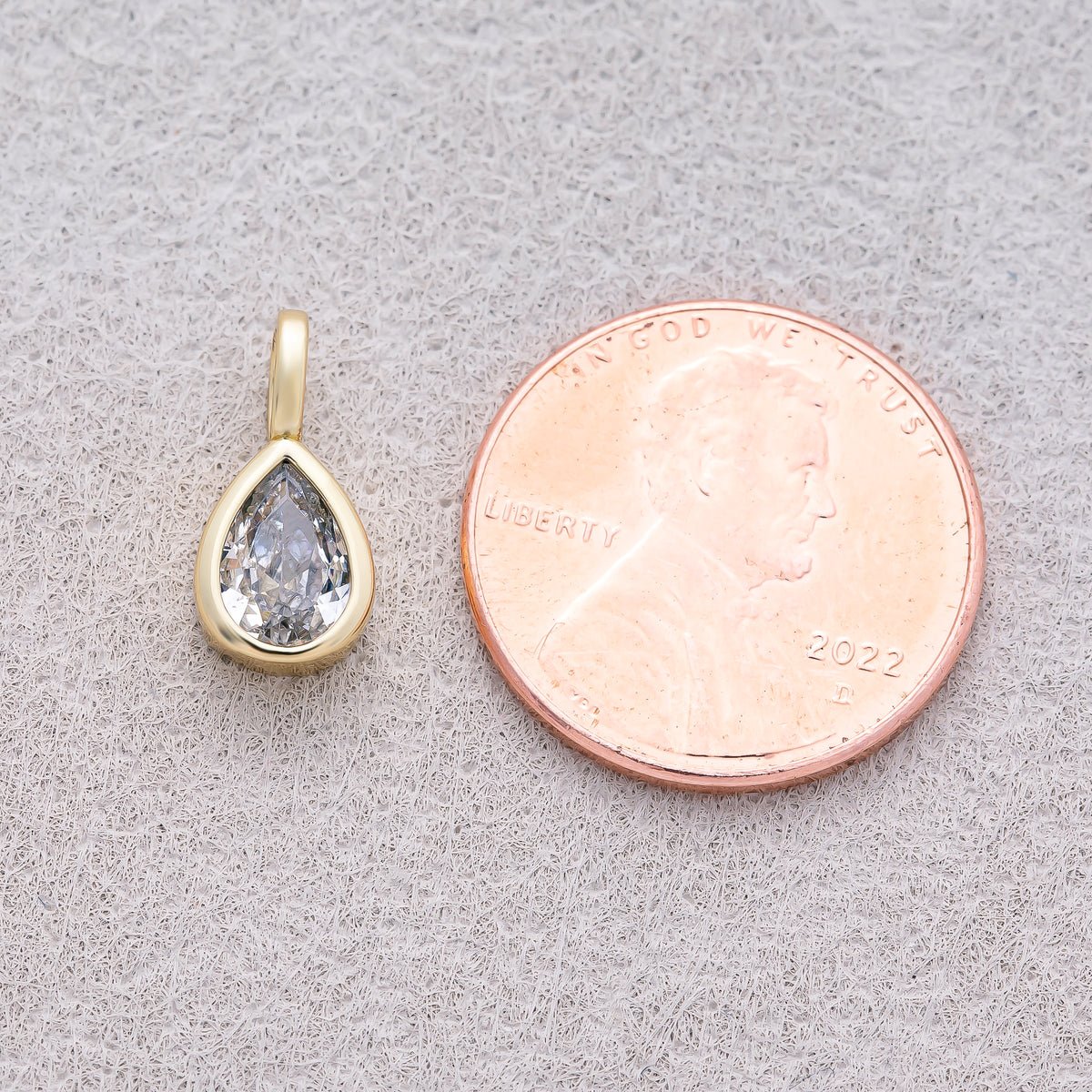 16K Gold Plated Bezel Set CZ Teardrop Mini Pendant - Sold Each