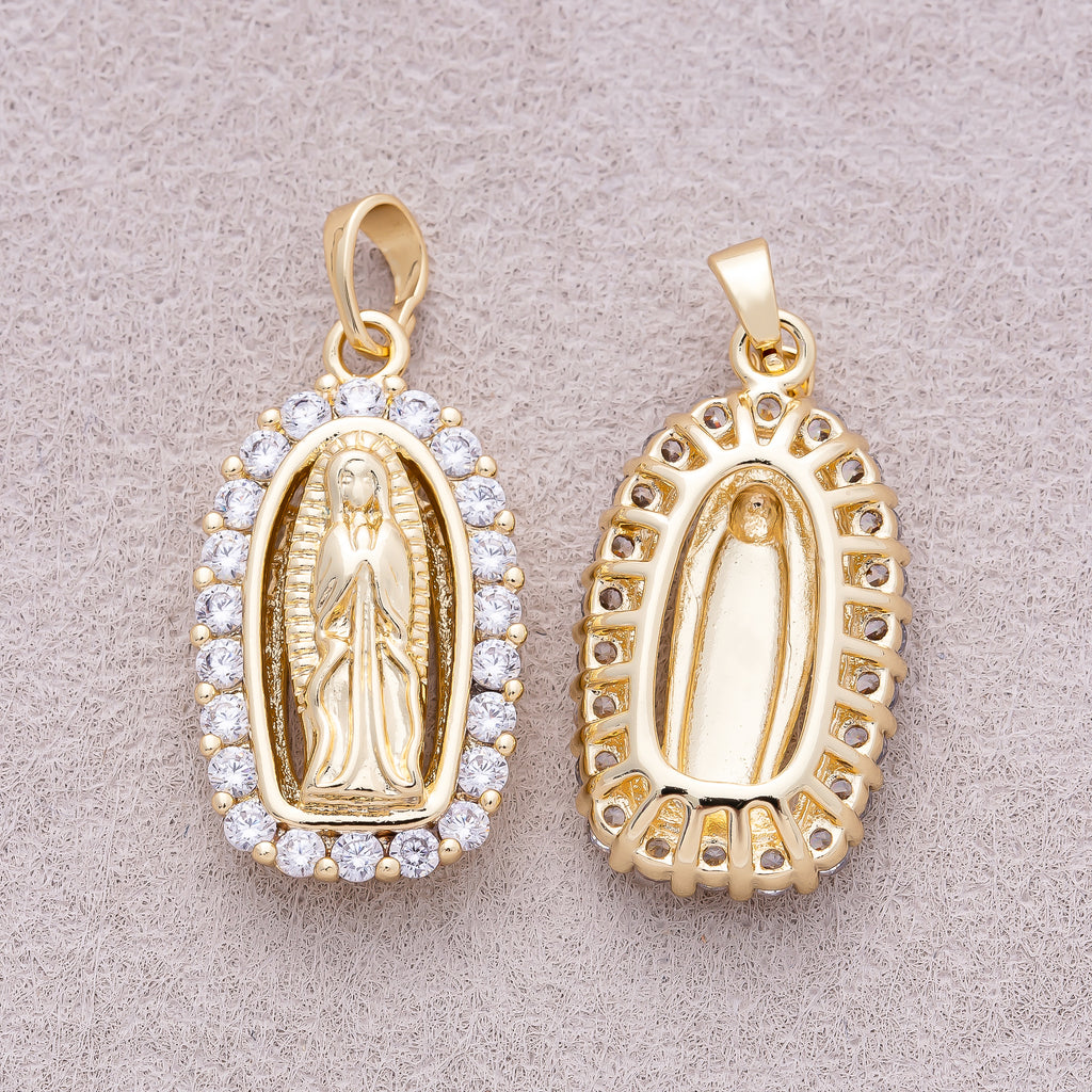 14K Gold Plated Micro Paved CZ Holy Mary Guadalupe Religious Pendant - Sold Each