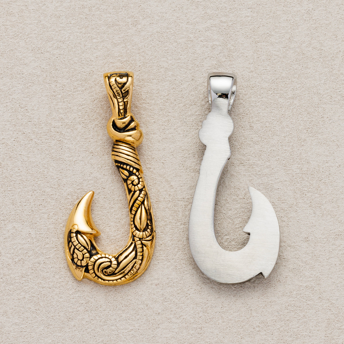 Launch Promo: 24K Gold PVD Stainless Steel Ocean Tribal Fish Hook Pendant in Gold & Silver | Sold Each
