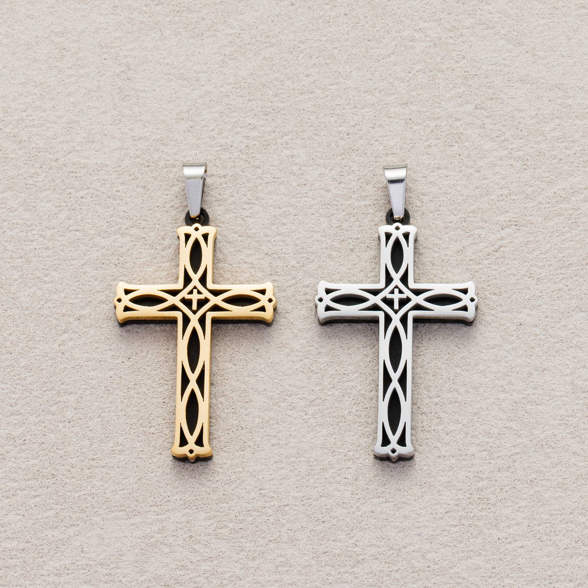 Launch Promo: 24K Gold PVD Stainless Steel Gothic Filigree Cross Pendant | Sold Each