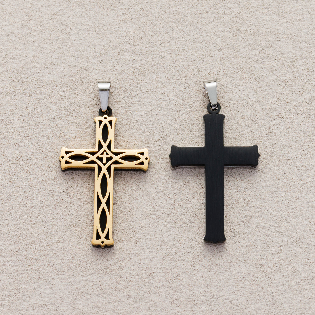 Launch Promo: 24K Gold PVD Stainless Steel Gothic Filigree Cross Pendant | Sold Each