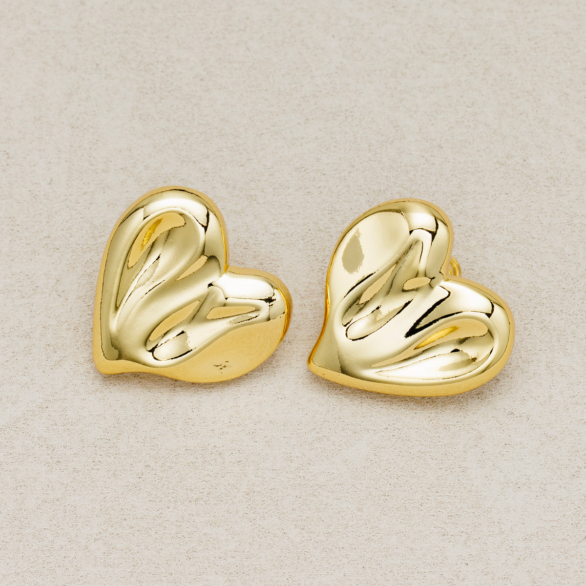 24K Gold Plated Hammered Puffy Heart Stud Earring in Gold & Silver