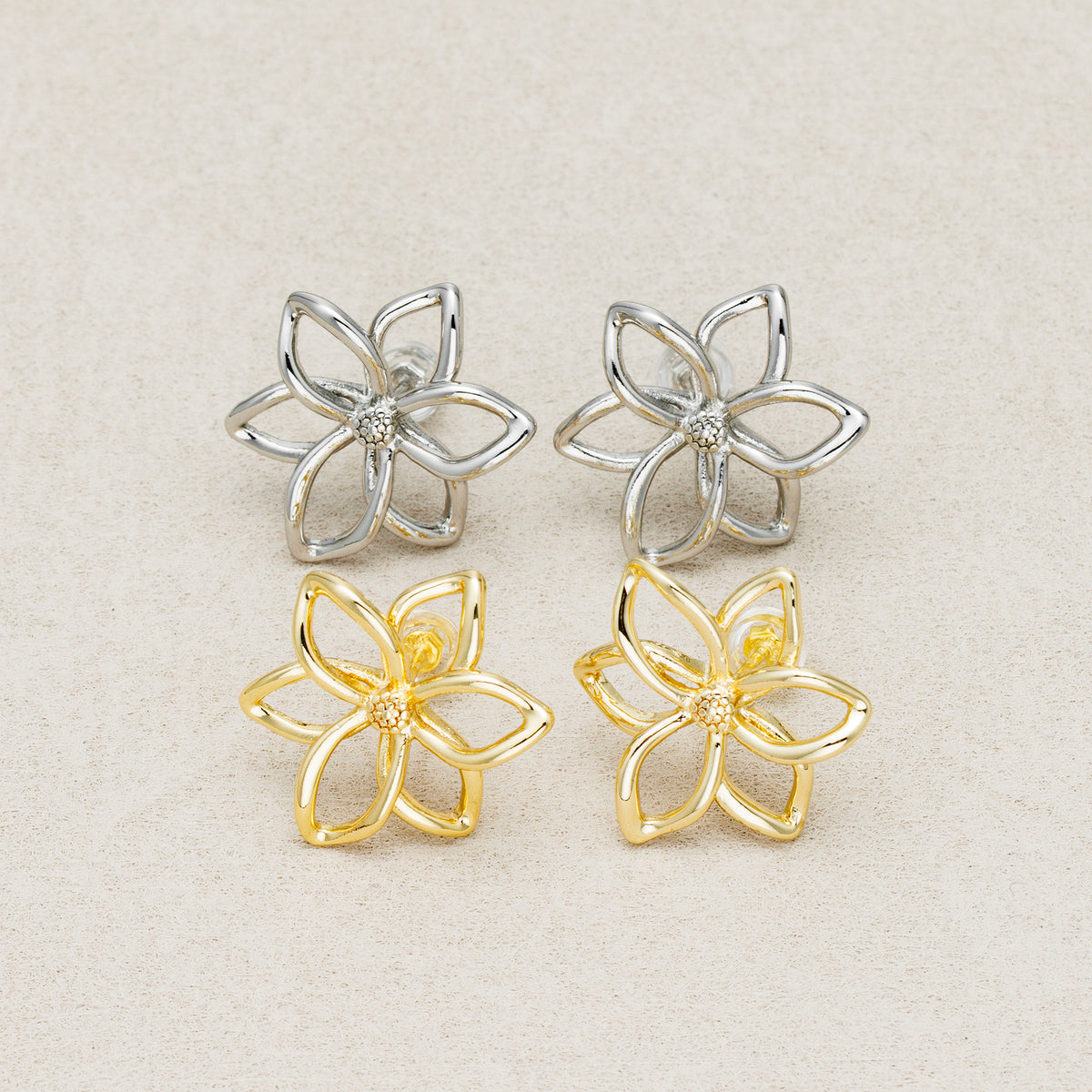 Launch Promo: 24K Gold PVD Stainless Steel Open Petal Lotus Flower Stud Earring in Gold & Silver | Sold Each