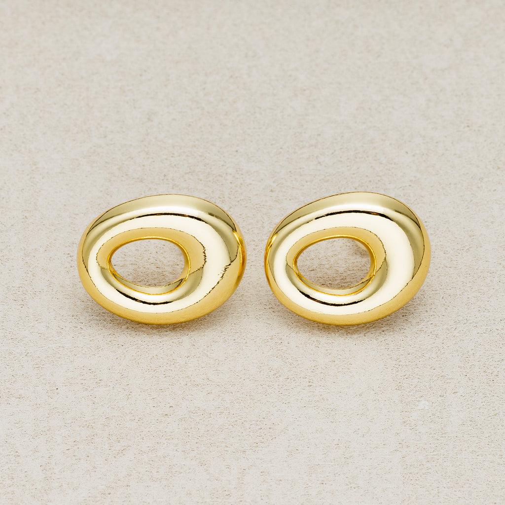 Launch Promo: 24K Gold PVD Stainless Steel Chunky Hollow Oval Stud Earring in Gold & Silver | Sold Each