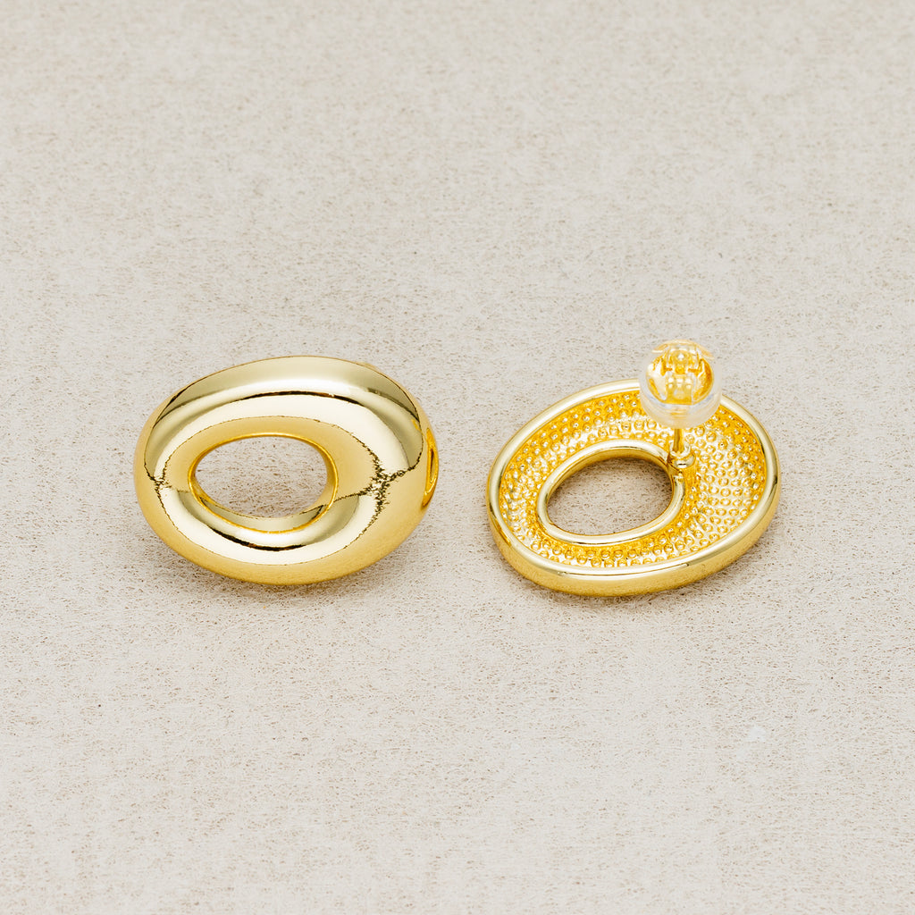 Launch Promo: 24K Gold PVD Stainless Steel Chunky Hollow Oval Stud Earring in Gold & Silver | Sold Each