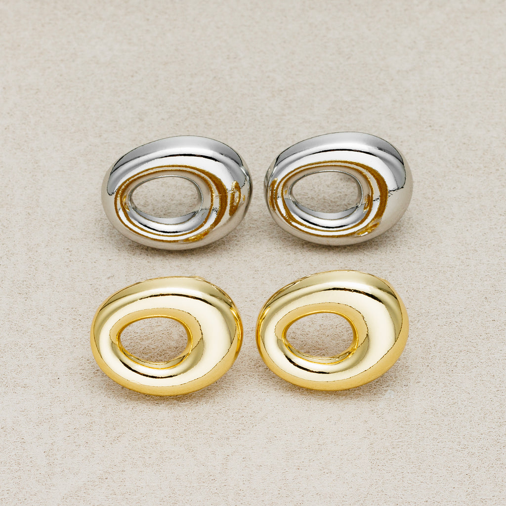Launch Promo: 24K Gold PVD Stainless Steel Chunky Hollow Oval Stud Earring in Gold & Silver | Sold Each