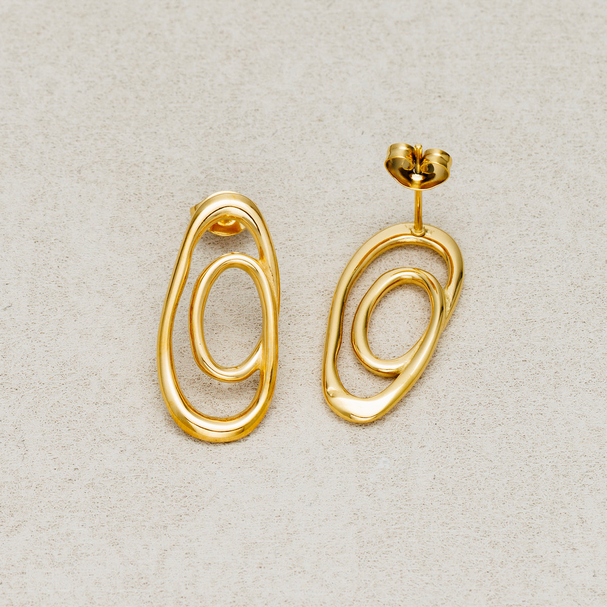 Launch Promo: 24K Gold PVD Stainless Steel Irregular Double Hoop Abstract Stud Earring in Gold & Silver