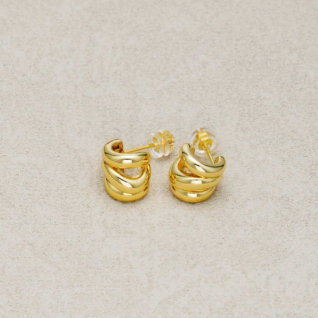 Launch Promo: 24K Gold PVD Stainless Steel Interlocking Triple Ribbed C Hoop Earring in Gold & Silver