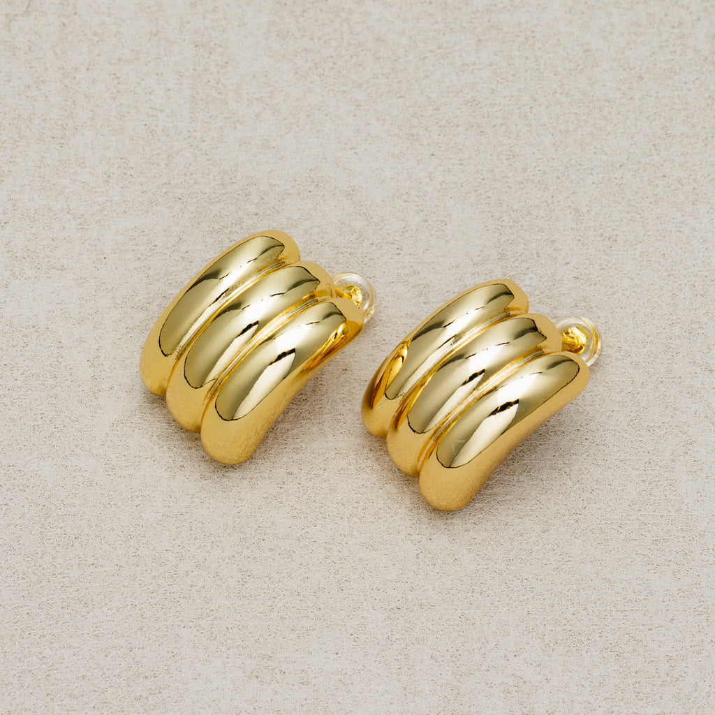Launch Promo: 24K Gold PVD Stainless Steel Triple Ribbed Hoop Earring in Gold & Silver | Sold Each