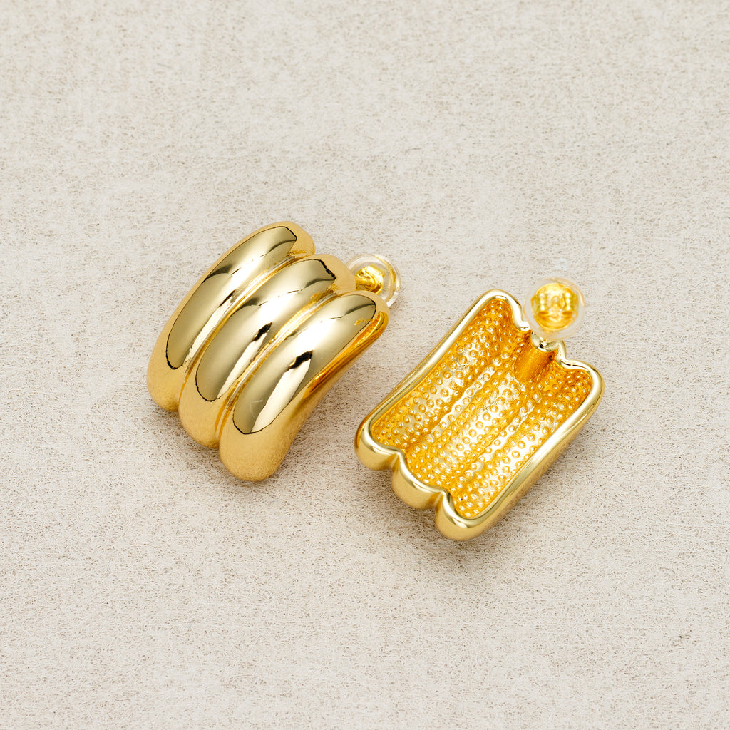 Launch Promo: 24K Gold PVD Stainless Steel Triple Ribbed Hoop Earring in Gold & Silver | Sold Each