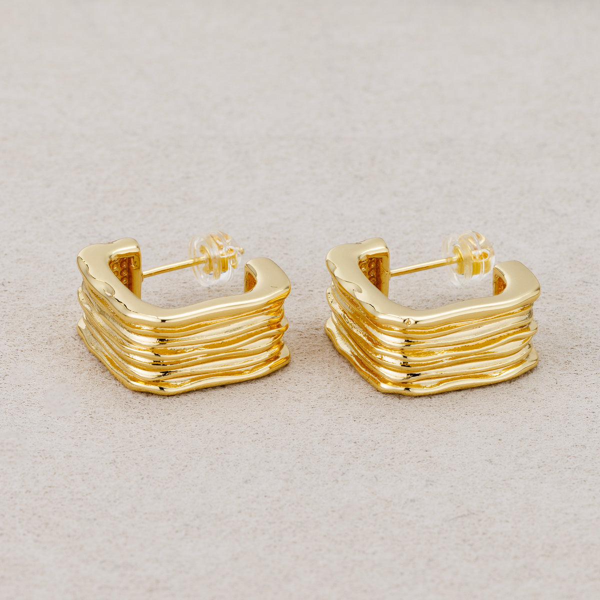 Launch Promo: 24K Gold PVD Stainless Steel Square Wavy Ribbon Stud Earring in Gold & Silver | Sold Each